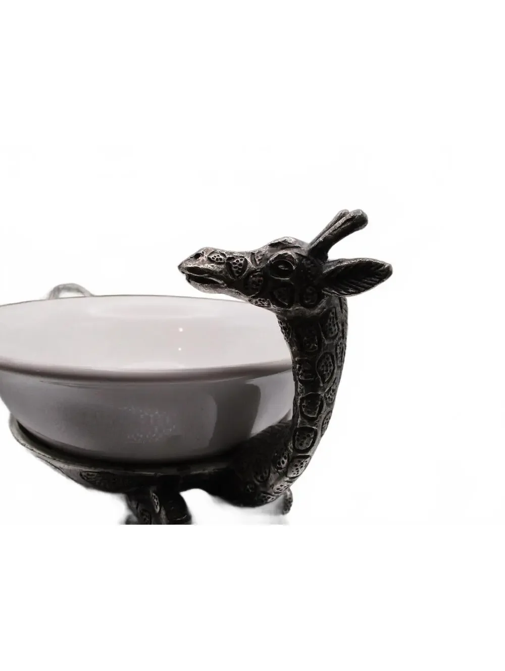 Pier 1 Imports Retired Giraffe White Ceramic Serving Bowl Pewter Metal Base 8.5
